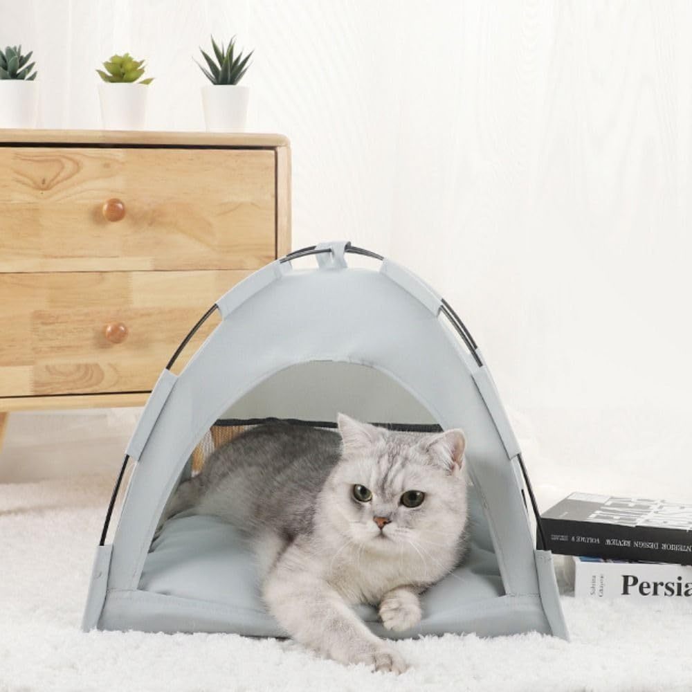 1PCS Pet Tent Bed,Cats House Kitten Tents Indoor Sleeping Cat Teepee Bed Washable Cushions Furniture Sofa Basket(M,Grey)