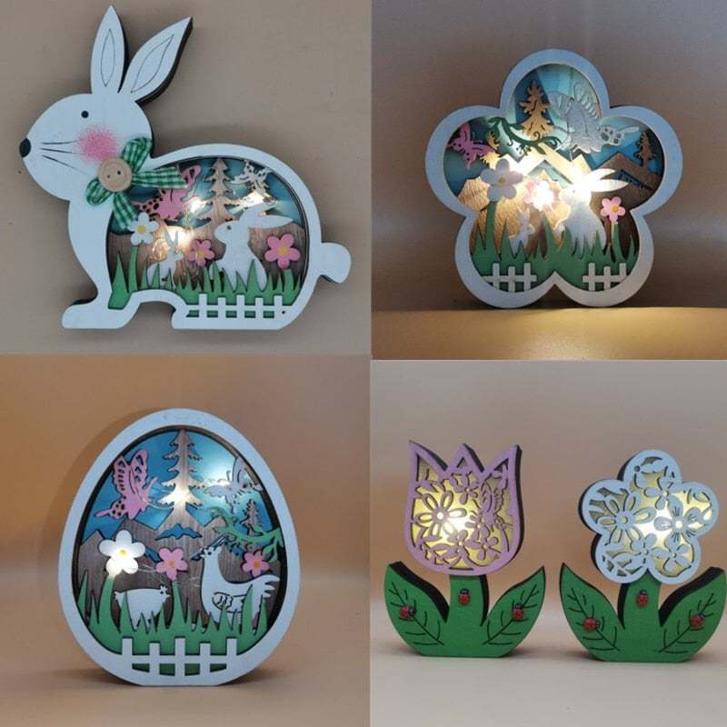 Wooden Easter Decor LED Light