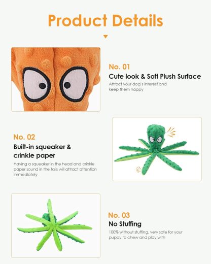 HGB Squeaky Dog Toys, Octopus No Stuffing Crinkle Plush Dog Toys to Keep Them Busy, Durable Interactive Dog Chew Toys for Puppy Teething, Large Dog Toys for Large Medium Small Breeds, Pet Toys, 2 Pack