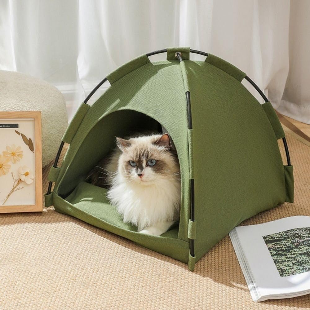1PCS Pet Tent Bed,Cats House Kitten Tents Indoor Sleeping Cat Teepee Bed Washable Cushions Furniture Sofa Basket(M,Grey)