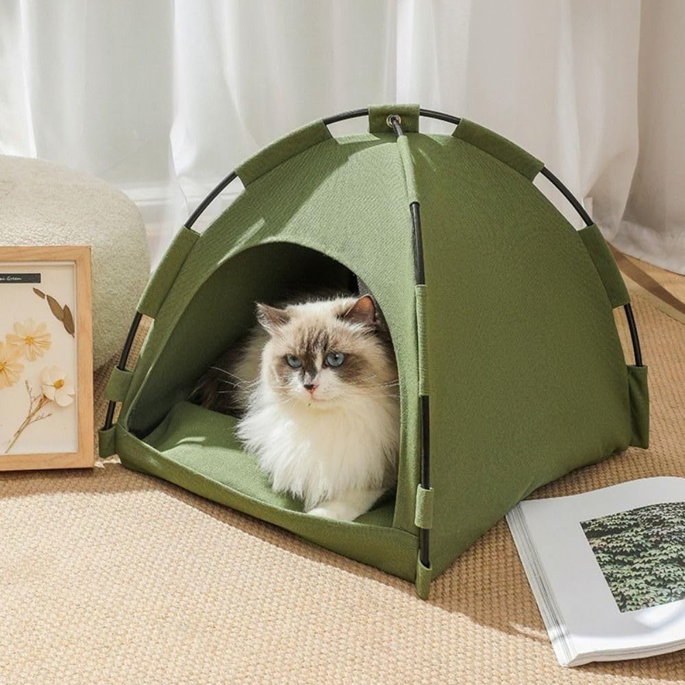 1PCS Pet Tent Bed,Cats House Kitten Tents Indoor Sleeping Cat Teepee Bed Washable Cushions Furniture Sofa Basket(M,Grey)