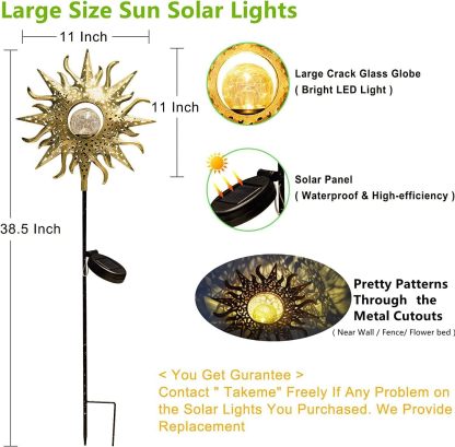 TAKE ME Sun Solar Lights Garden Outdoor Waterproof Metal Decorative Stakes for Patio Yard Walkway LawnPatio Mothers Day Gifts Mom Wife Grandma