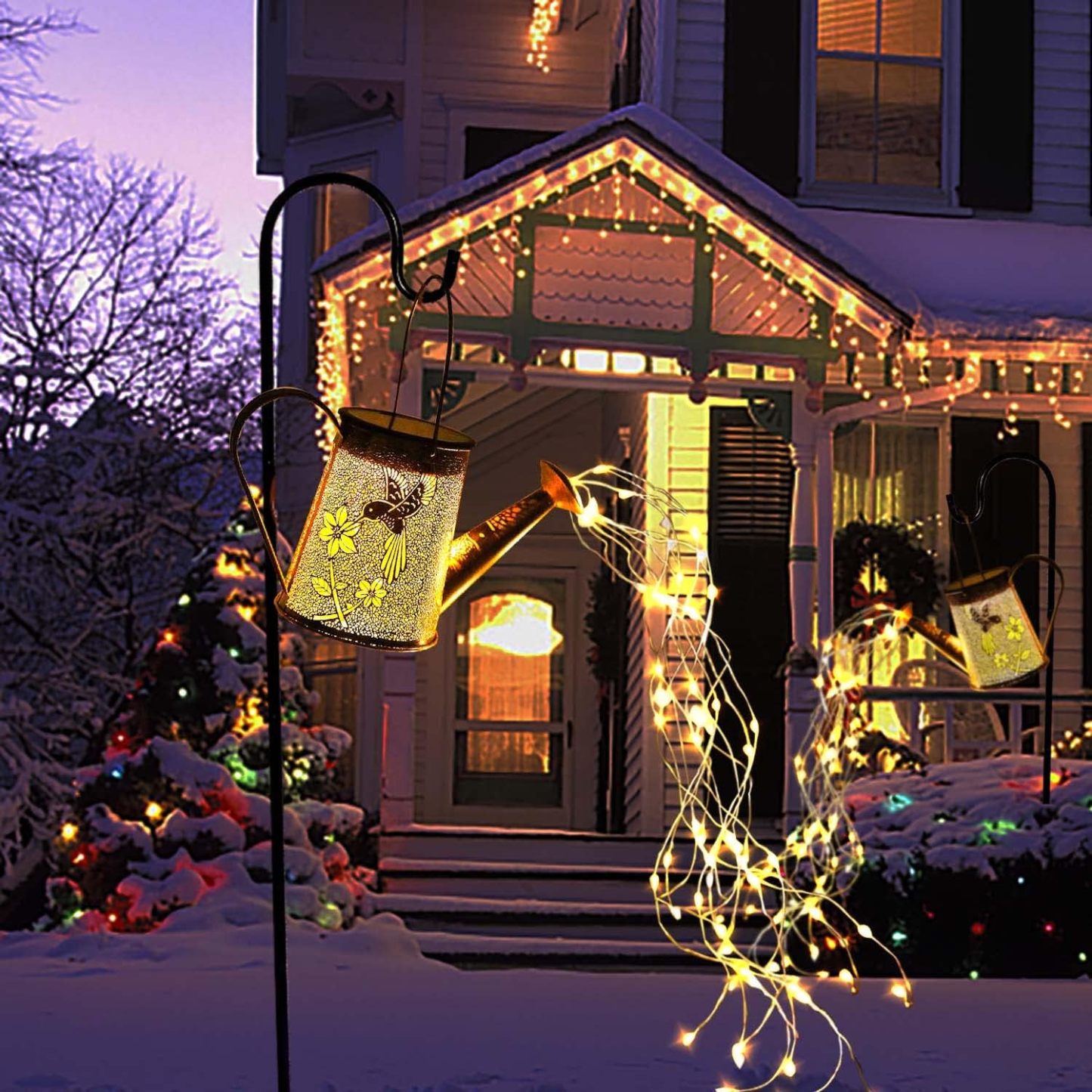 Solar Garden Fairy Lights Decorative Outdoor(Warm White),Solar Watering Can Hummingbird Lights,Metal Waterproof Hanging Solar Lantern,Christmas Gift for Mom Grandmom for Patio Yard Lawn Decor