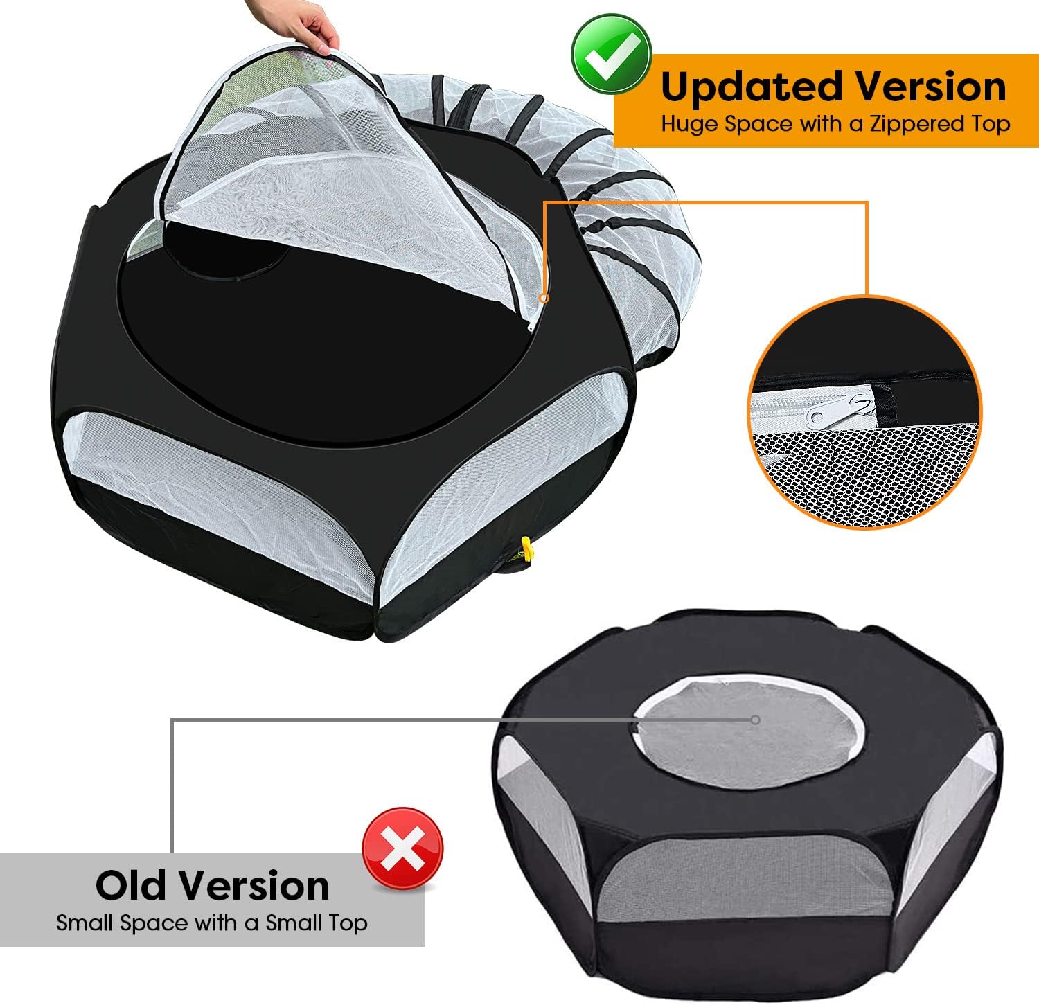 Small Animal Playpen Guinea Pig Cage Rabbit Pet with Tunnel Breathable&Transparent Pop Open Indoor Outdoor Exercise Portable Yard Fence with Top Cover for Cats,Bunny,Hamster,Hedgehog Pet,Chinchillas