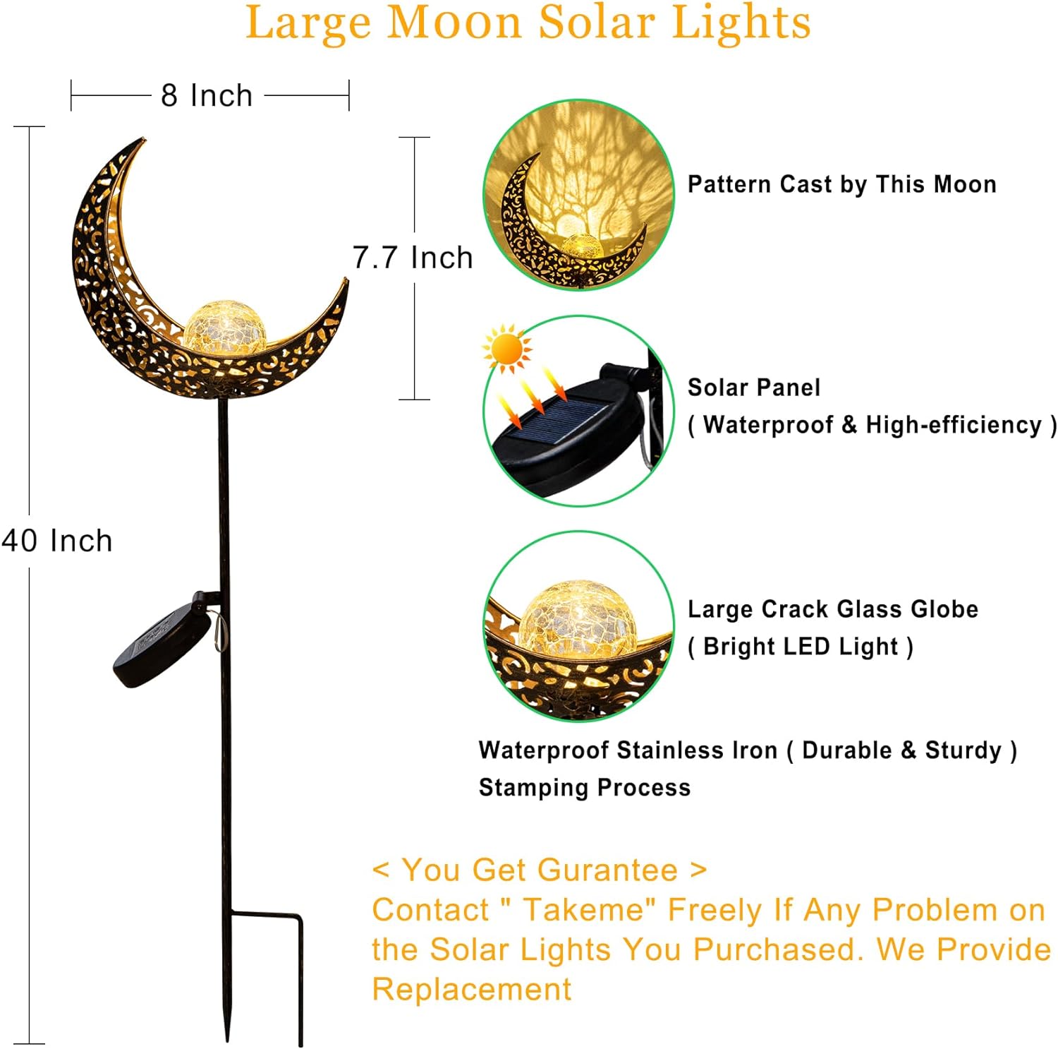 TAKE ME Moon Solar Garden Lights Outdoor Decor Waterproof Decorative Solar Stakes Lights for Patio Yard, Walkway,Lawn