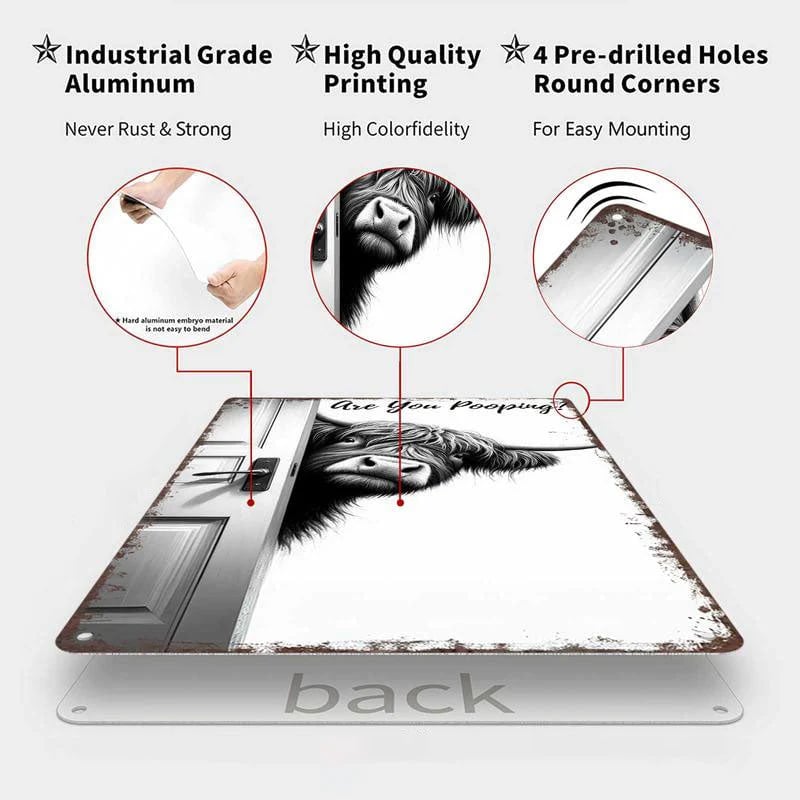 🔥Last Day 49% OFF - 🐄 The Cheeky Visitor: Vintage Highland Cow Sign