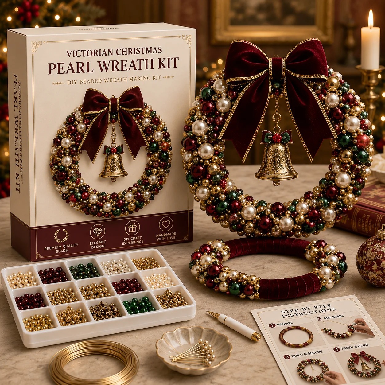 🎄✨ Plymagic DIY Christmas Wreath Pearl Art Kit🎁