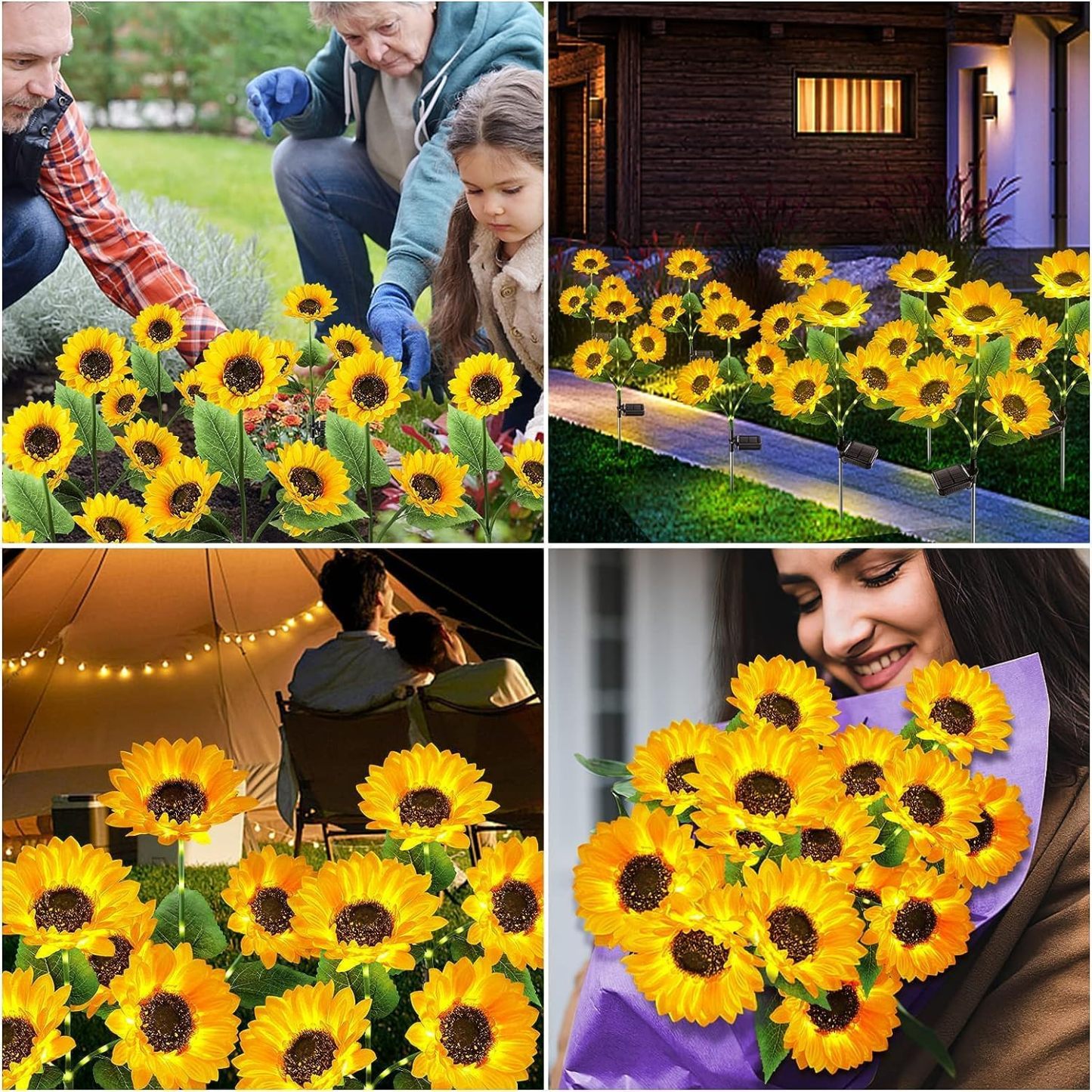 KOOPER Solar Lights Outdoor Garden Decor - Upgraded 3 Pack Solar Garden Lights with 9 Sunflower Lights, Waterproof Solar Outdoor Lights Auto ON/Off Solar Decorative Lights for Garden, Patio