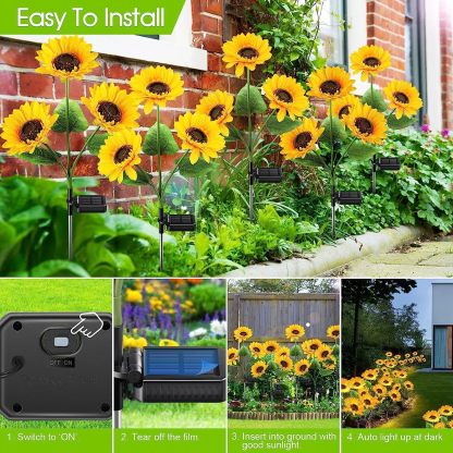 KOOPER Solar Lights Outdoor Garden Decor - Upgraded 3 Pack Solar Garden Lights with 9 Sunflower Lights, Waterproof Solar Outdoor Lights Auto ON/Off Solar Decorative Lights for Garden, Patio