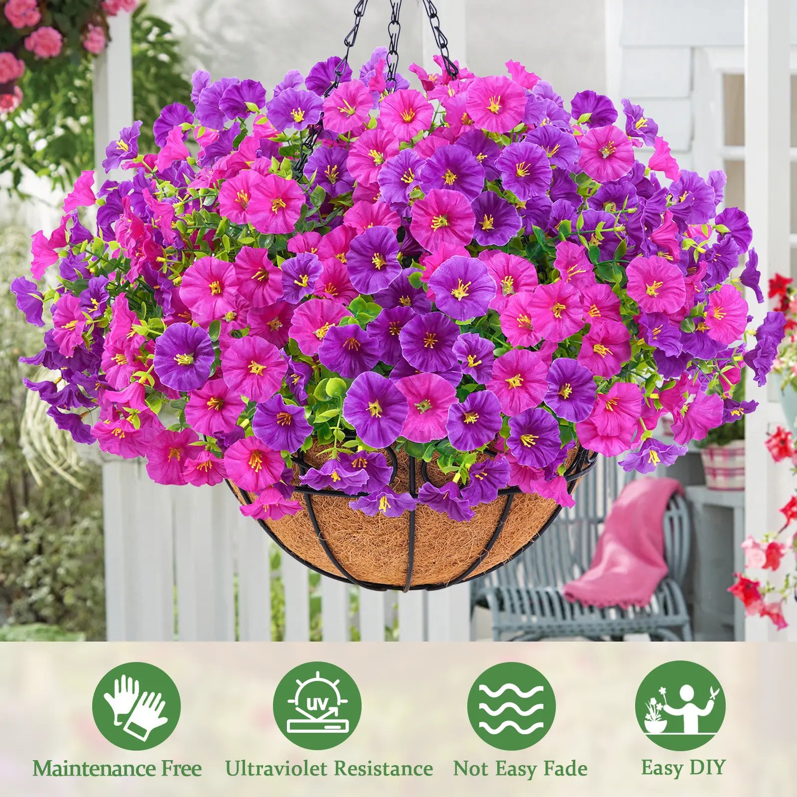 Last Day Promotion! 🔥Artificial Morning Glory Hanging Basket🌸 No Watering, No Wilting💧—Just a Picture Perfect Home Every Single Day