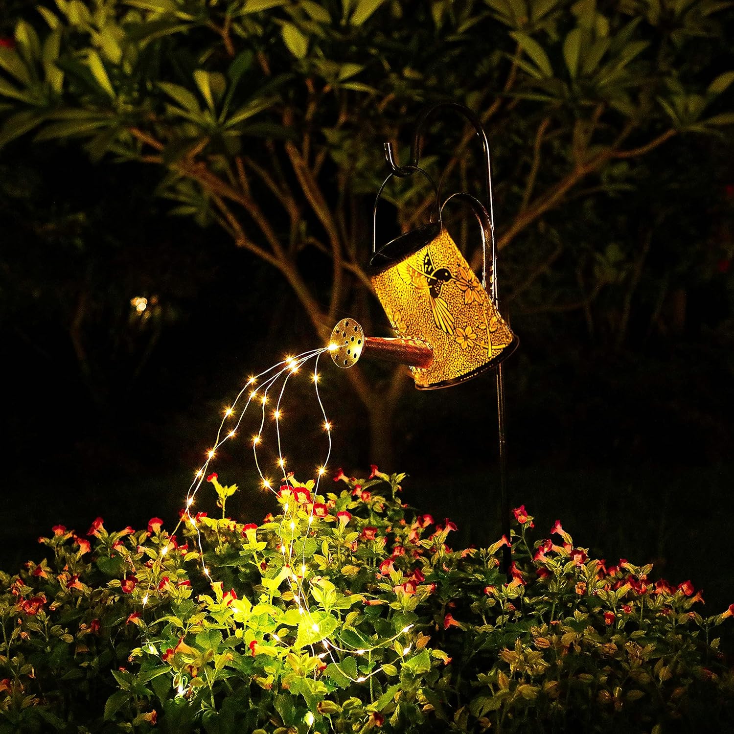Solar Garden Fairy Lights Decorative Outdoor(Warm White),Solar Watering Can Hummingbird Lights,Metal Waterproof Hanging Solar Lantern,Christmas Gift for Mom Grandmom for Patio Yard Lawn Decor