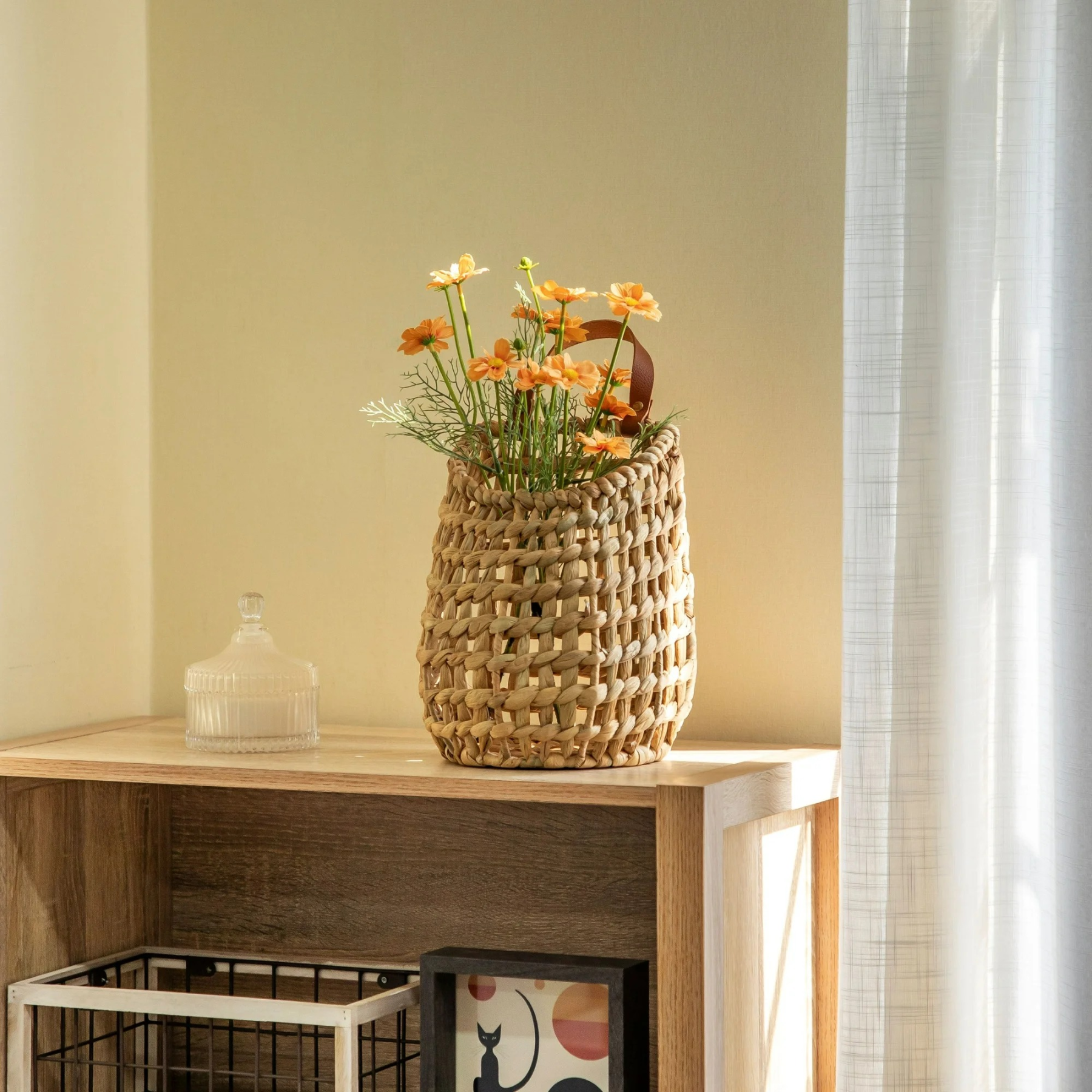 🌸Woven Floral Wall Basket – A Cozy Natural Accent for Any Space🌿
