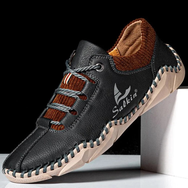Men Hand Stitching Leather Non Slip Casual Driving Shoes