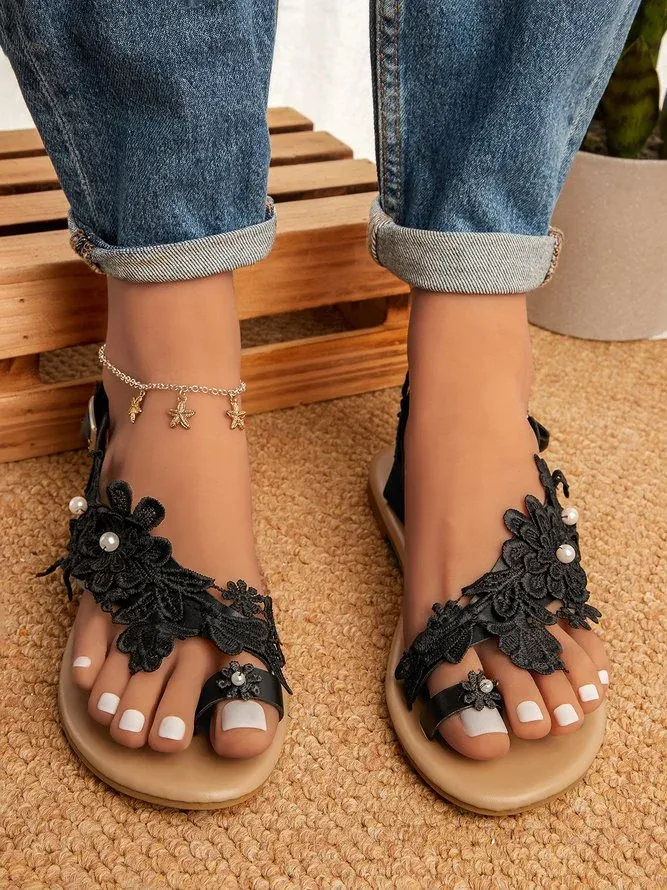 Women's Lace Romantic White Flower Decorative Summer Wedding Sandals