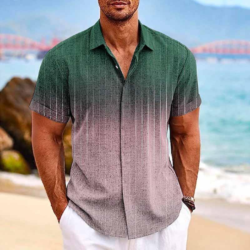 Men's Hawaiian Ombre Print Lapel Short Sleeve Shirt