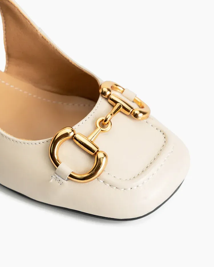 Compare Color Horsebit Thick Heel Slingback Loafers