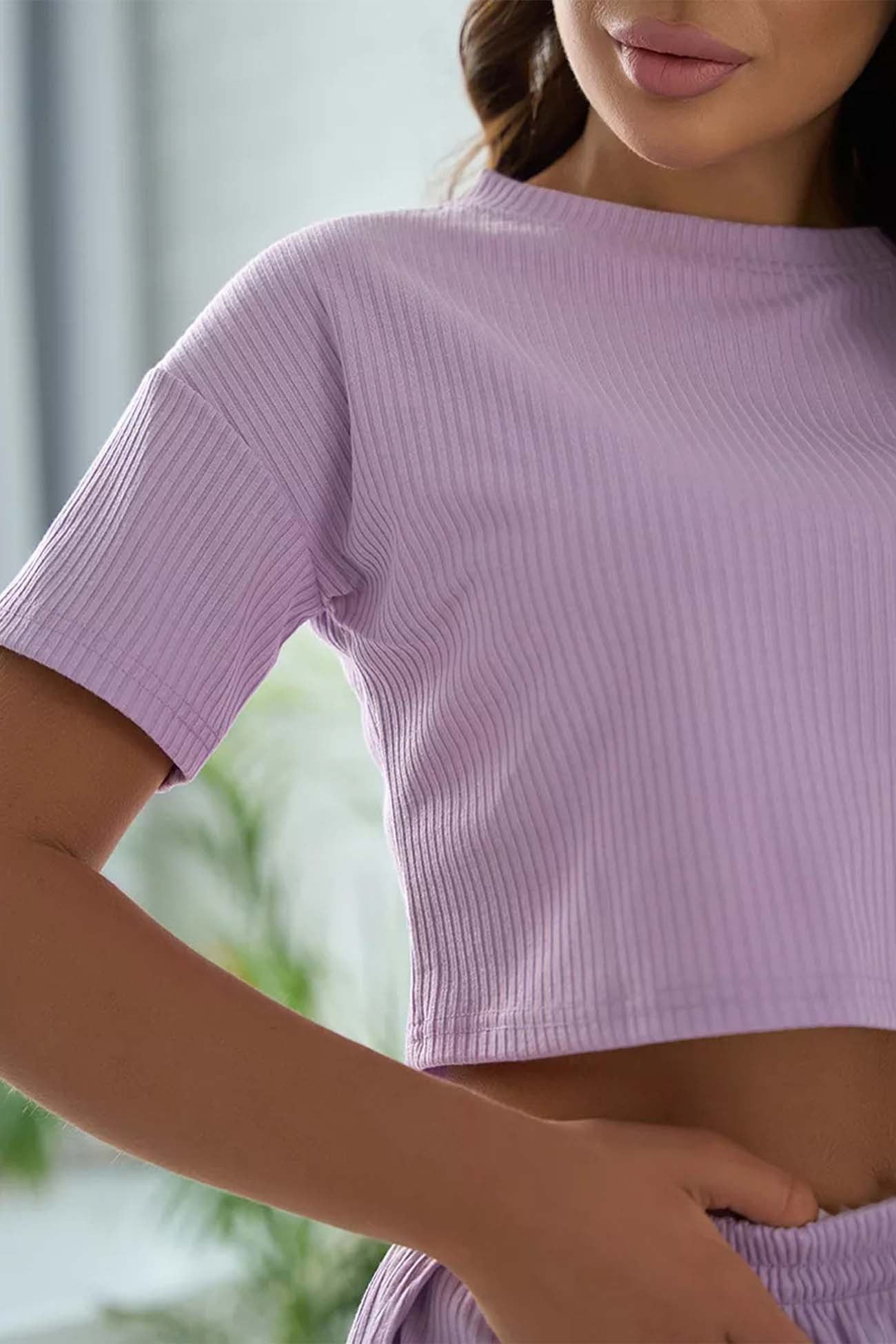 Alexa - crew neck crop top and cross shorts set