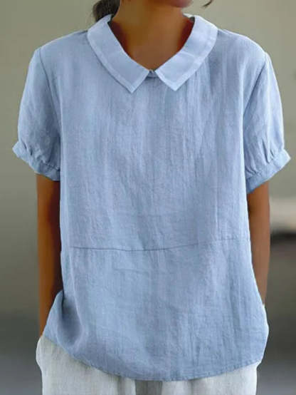 Classic Cotton and Linen Solid Color Top
