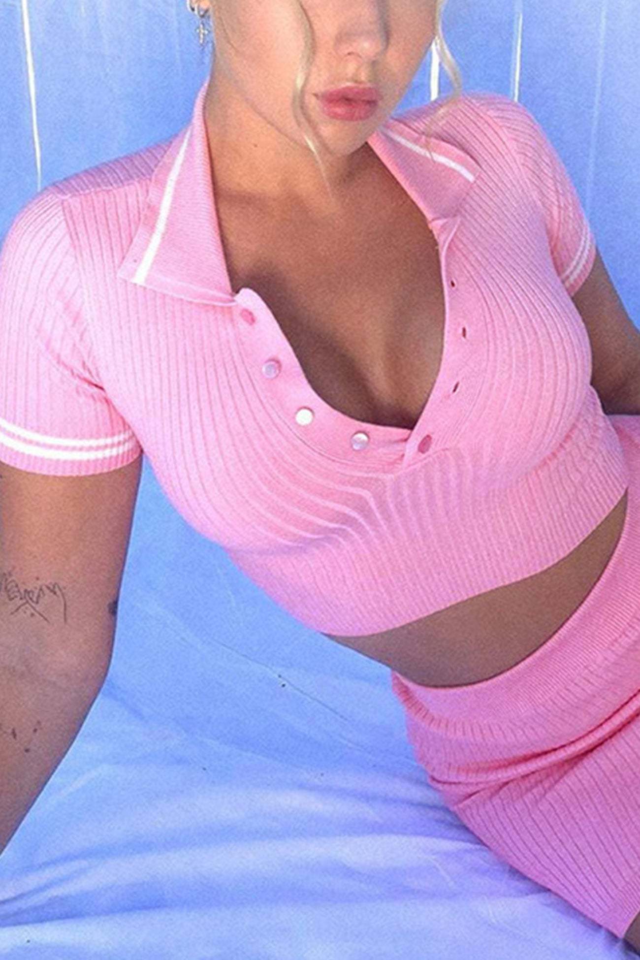 Aramina - button-down ribbed knit skirt set