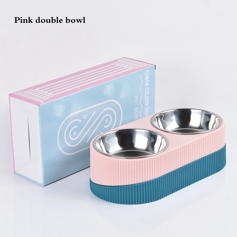 Pet Cat Dog Bowl Double Raised Stand Stainless Steel Dog Cat Food Bowl-gladdween