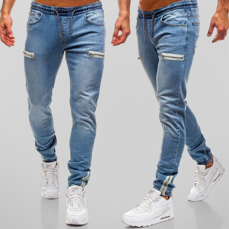 Denim Joggers Zipper Casual Jeans