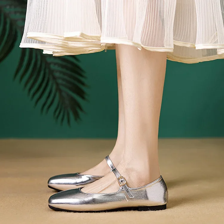 Mary Jane Square Head Retro Leather Flat Shoes