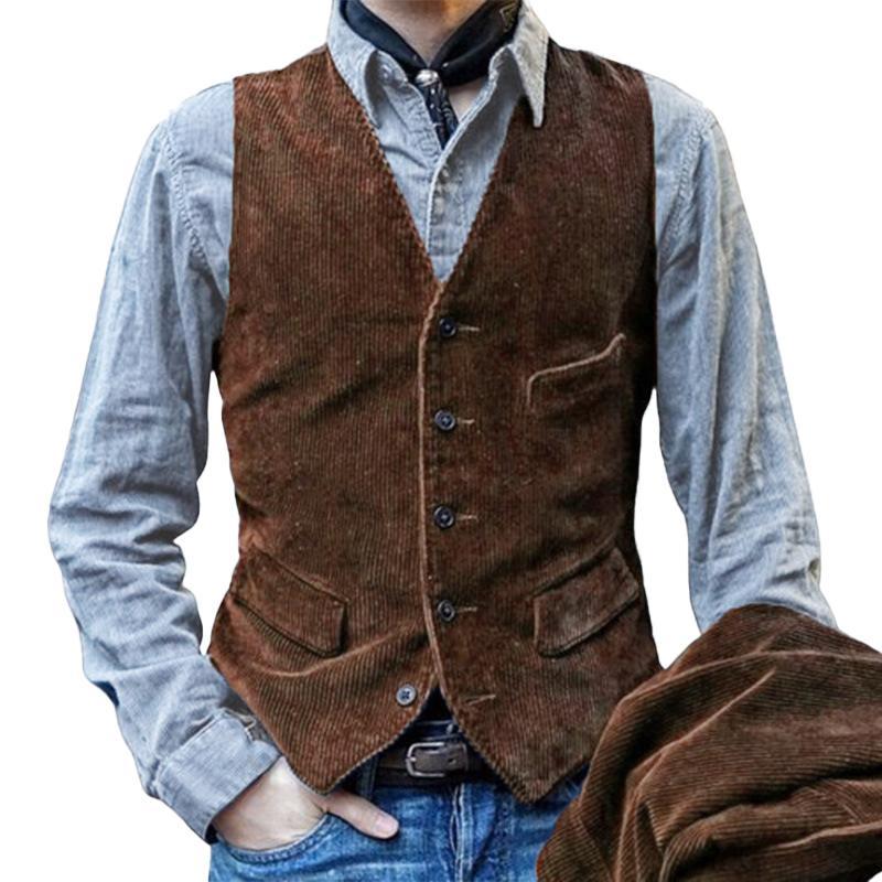 Men's Vintage Corduroy Multi-Pocket Suit Vest