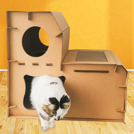 Double Decker Cardboard Cat House Scratcher-gladdween