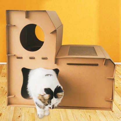 Double Decker Cardboard Cat House Scratcher-gladdween