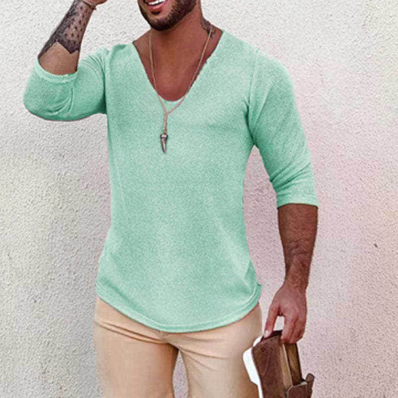 Men's Casual Long-Sleeved Thin V-Neck Knitwear