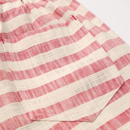 Men's Casual Cotton Linen Stripe Elastic Waist Straight Shorts