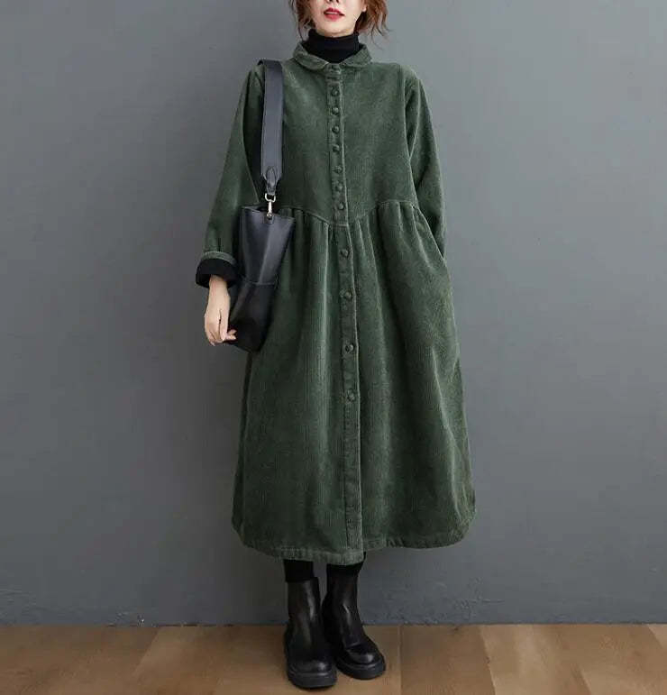Oversized Corduroy Button Fleece Lined Coat 
