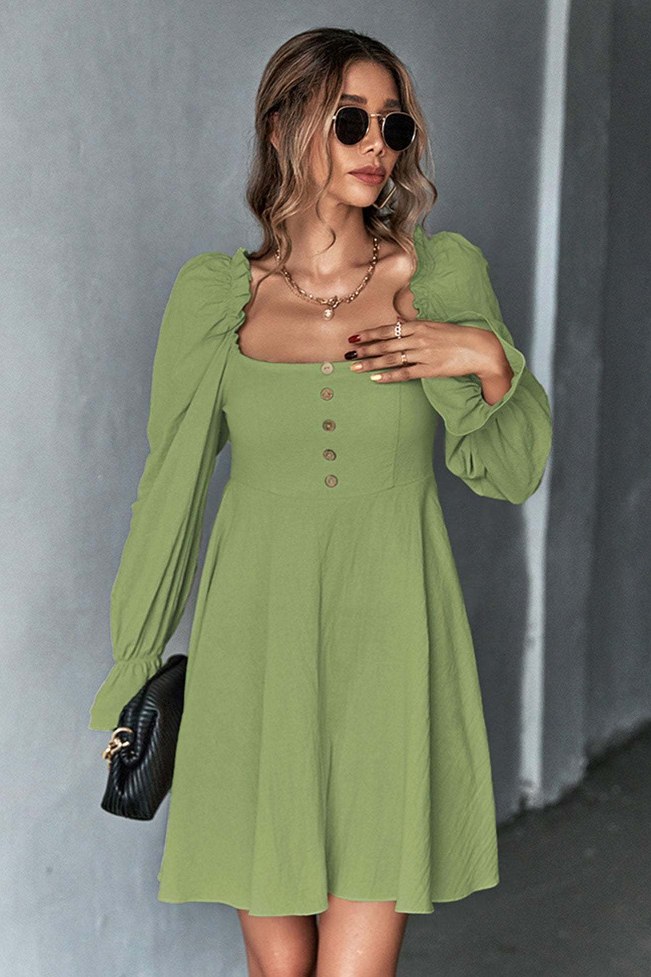 Amy - elegant puff sleeve A-line mini dress