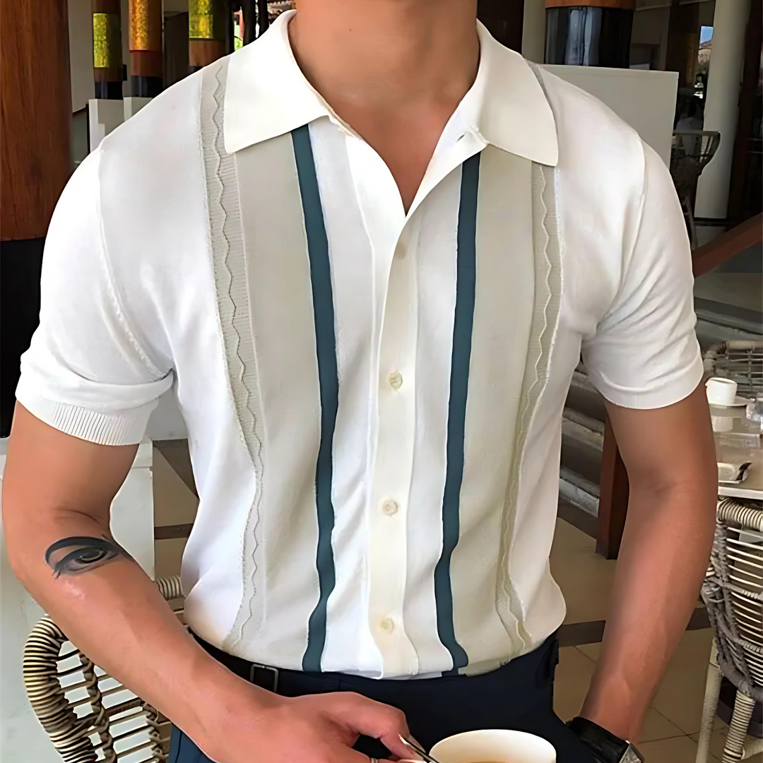 Lapel Stripe Summer Men's Knits Shirt