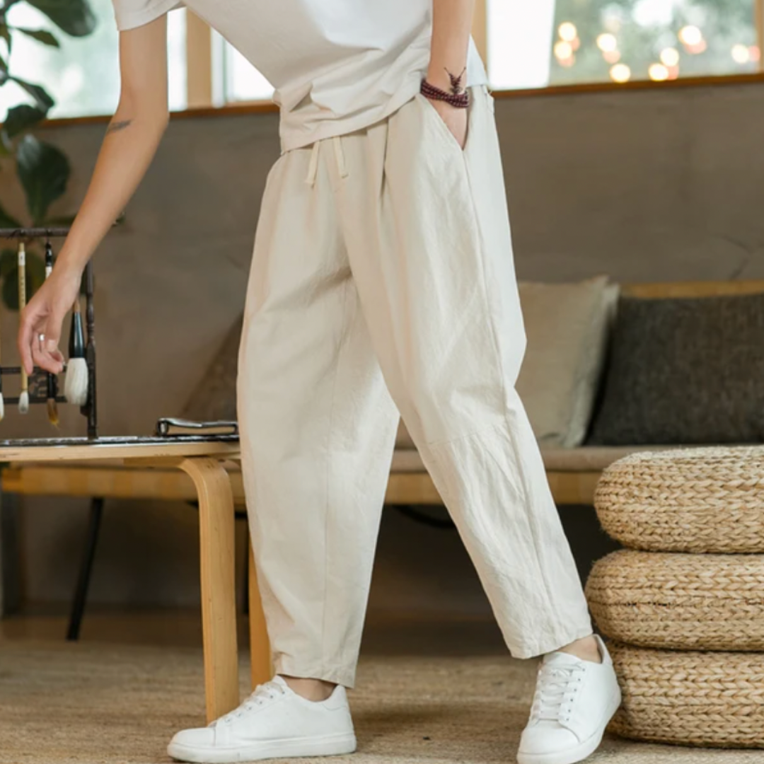 Men's Cotton and Linen Loose Straight-Leg Casual Pants