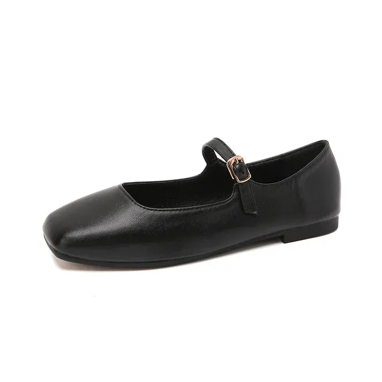 Mary Jane Square Head Retro Leather Flat Shoes
