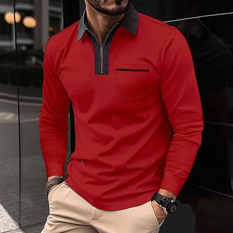 Men's Color Block Pocket Long Sleeve Shirt