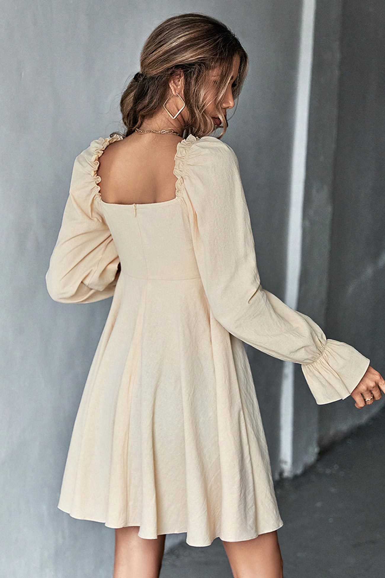 Amy - elegant puff sleeve A-line mini dress
