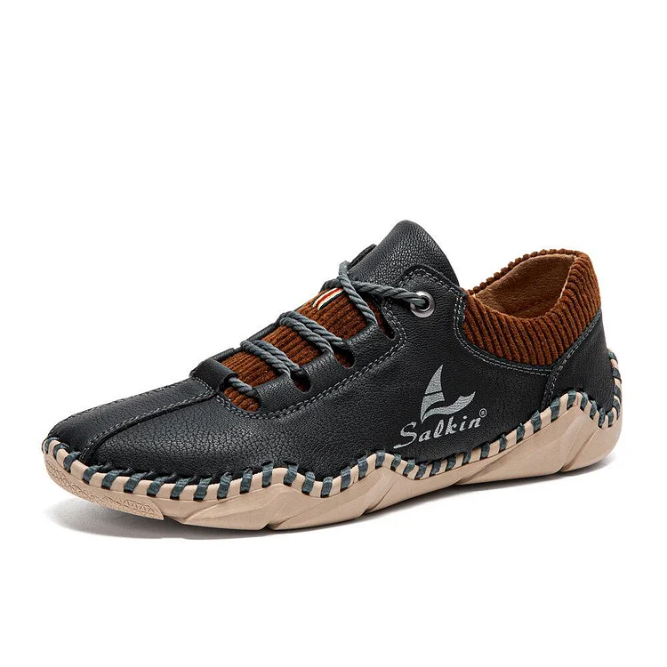 Men Hand Stitching Leather Non Slip Casual Driving Shoes
