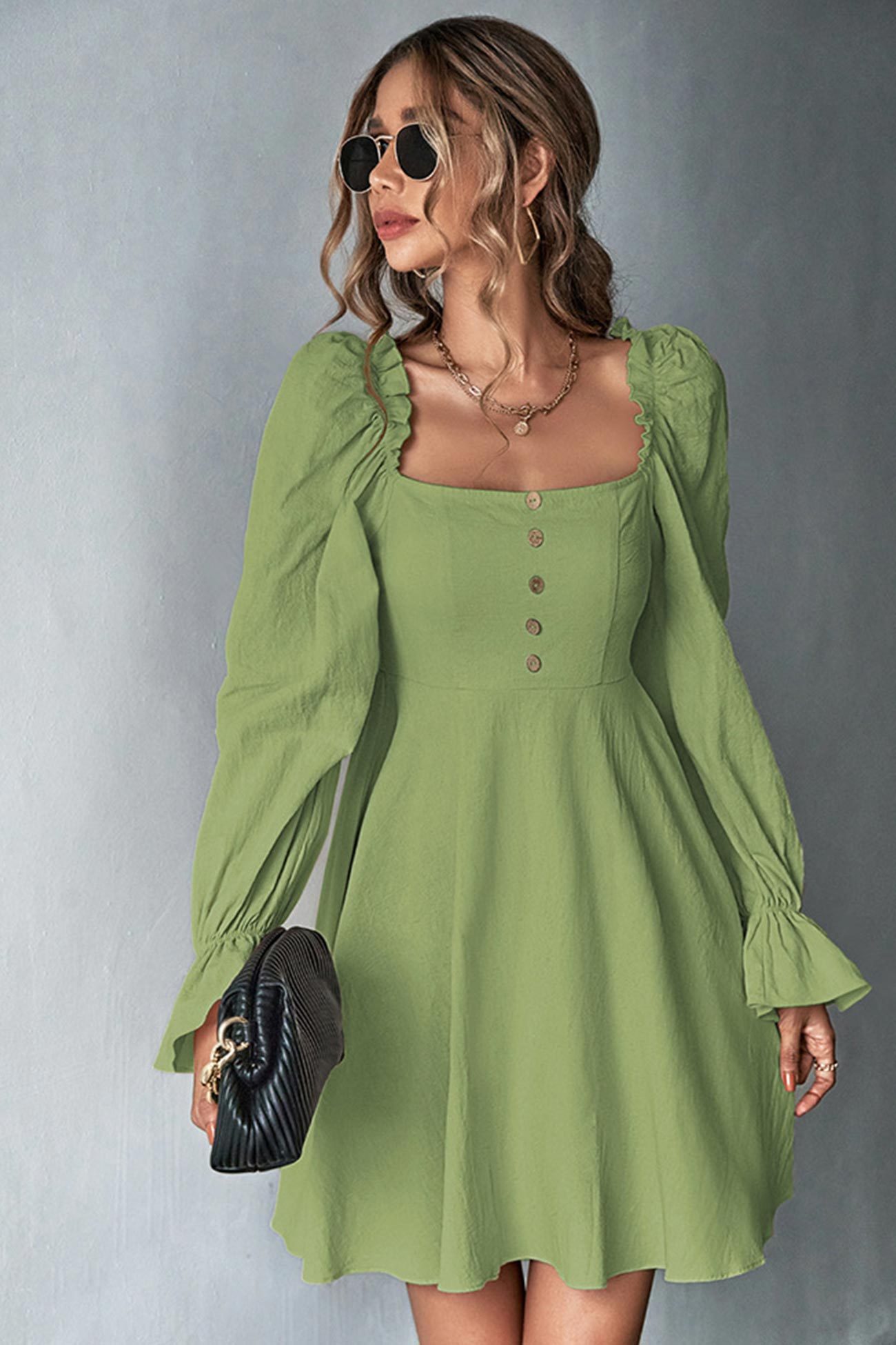 Amy - elegant puff sleeve A-line mini dress