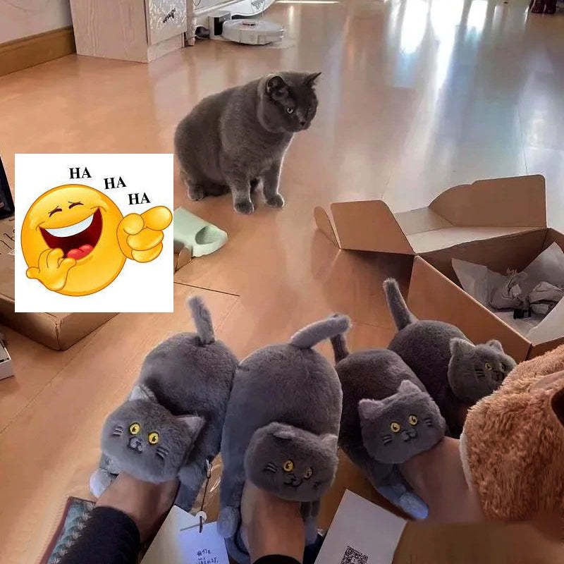 Unisex Home Slippers Indoor Warm Furry Anime Cats Slippers-gladdween