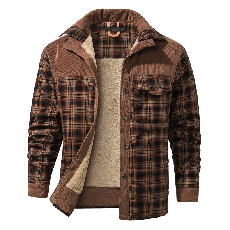Men's Fleece Plaid Long-Sleeved Jacket