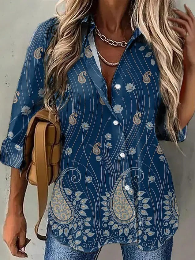 Long-sleeved Graphic Blouse with Floral Print