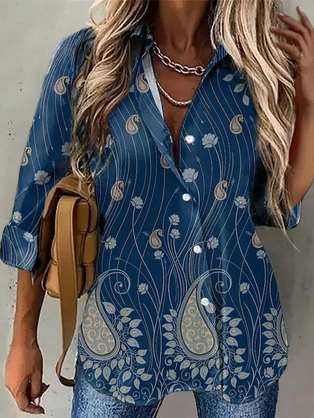 Long-sleeved Graphic Blouse with Floral Print