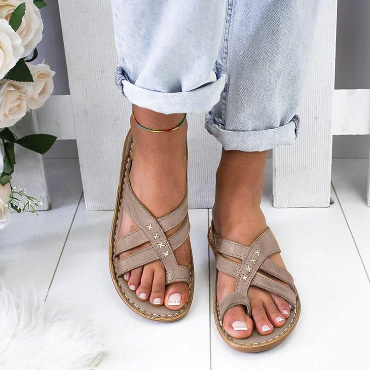 Women Casual Comfy Toe Ring Criss-Cross Sandals Shoes