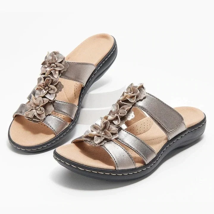 Leather Orthopedic Sandals For Women Soft Unique Flower Detail