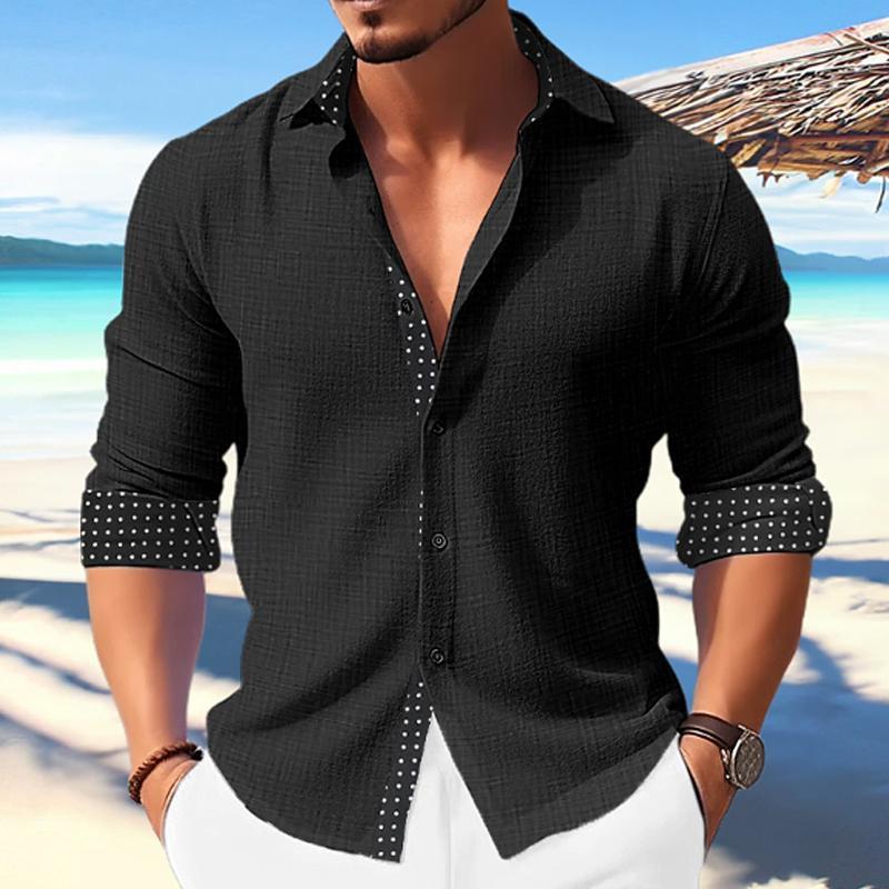 Men's Casual Polka Dot Print Paneled Lapel Long Sleeve Shirt