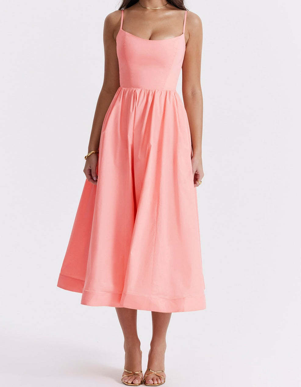 Spaghetti Strap Plain Elegant Midi Dress