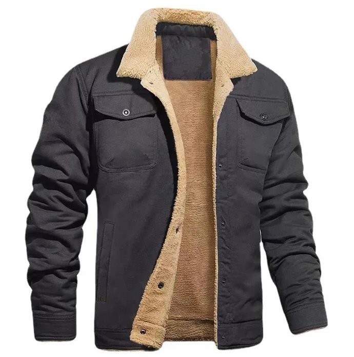 Men Fleece-Lined Cotton Cargo Casual Jacket
