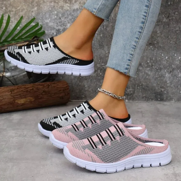 Women’s Slip-On Walking Mules with Breathable Air Mesh and Platform Rubber Outsole